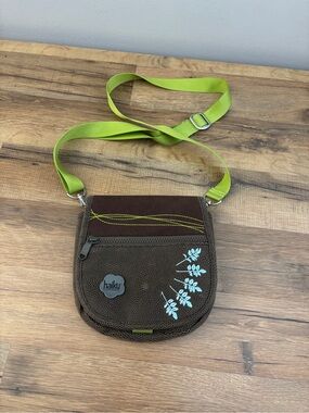 Haiku Crossbody Purse Vegan Pebble Leather Green Green Brown Floral